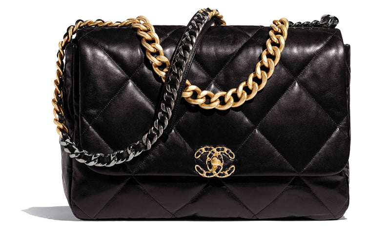 CHANEL 19Bag Shiny Lambskin Mouth Cover Bag Crossbody Bag Extra Large Women's Black