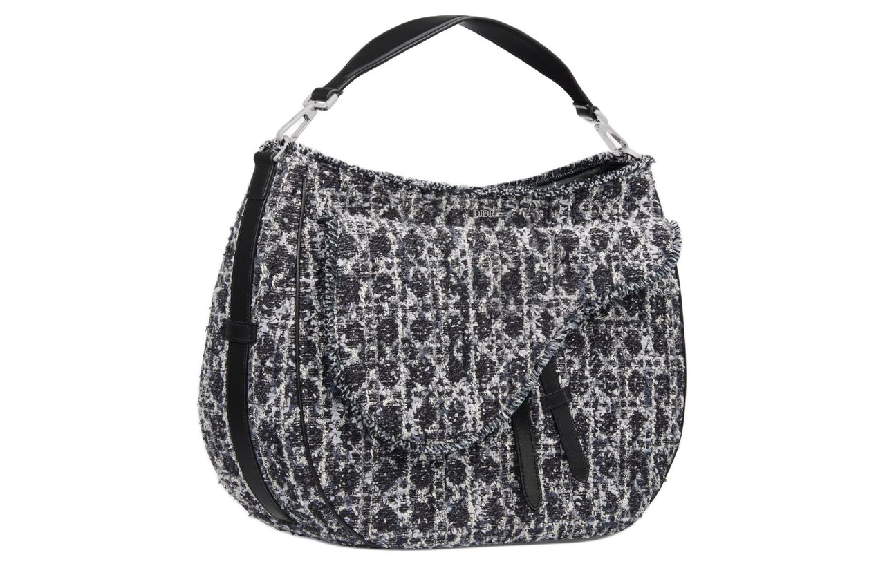 DIOR Saddle Wicker Pattern Tweed Handbag, Shoulder Bag Men's Marine Blue