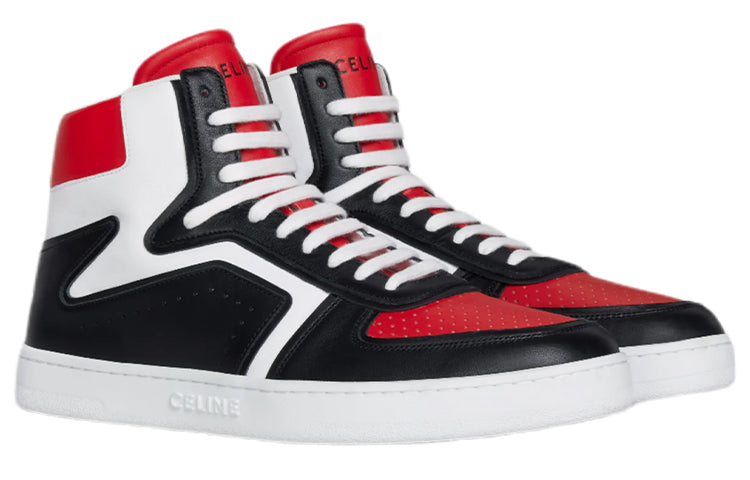 CELINE High Top Stylish Skateboarding Shoes Men's Black White Red