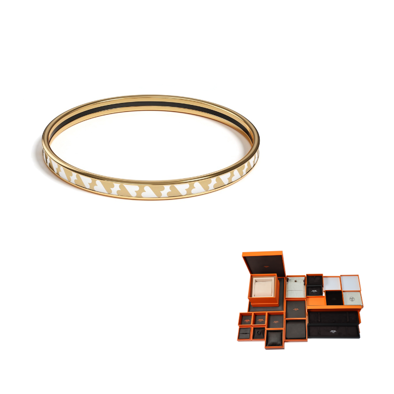 HERMES Enamel Bangles Women's Gold/White