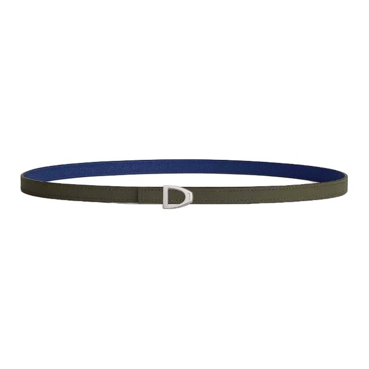 HERMES Calfskin Leather Belts Women's Green Verona/Sapphire Width 1.3cm