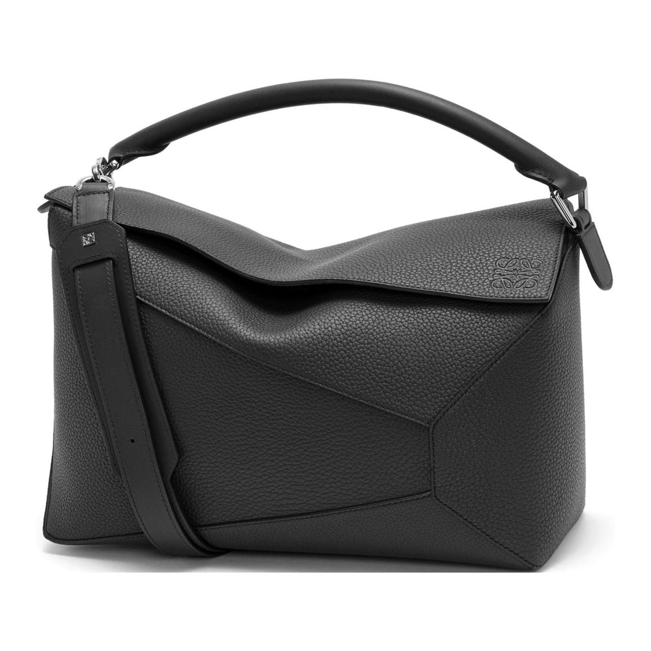 LOEWE Puzzle Grained Calfskin Shoulder Bag Crossbody Bag Handbag Large Size Women's Black
