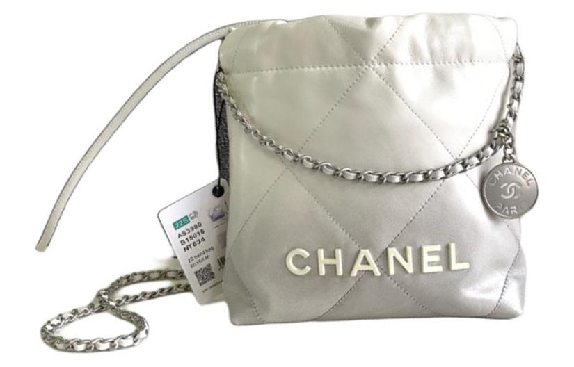CHANEL 22Bag Calfskin Bucket Bags Shoulder Bag Crossbody Bag Mini Women's Silver & White