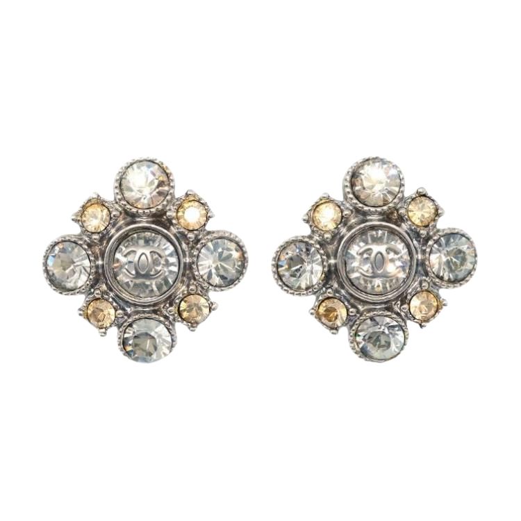 CHANEL 2012 Cc Floral Rhinestone Earrings