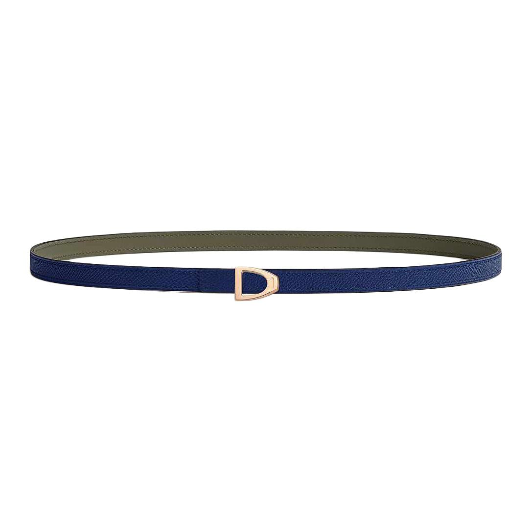 HERMES Metal, Calfskin, Rose Gold Leather Belts Women's Verona Green/Sapphire Blue Width 1.3CM