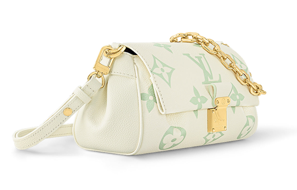 LOUIS VUITTON Favorite Embossed Cow Leather Dumpling Bag, Crossbody Bag, Shoulder Bag Women's Cream White & Green