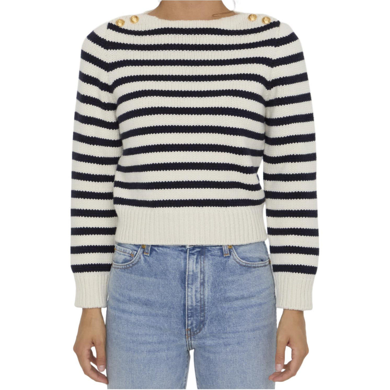 CELINE Boat Neck Marinière Sweater In Cashmere