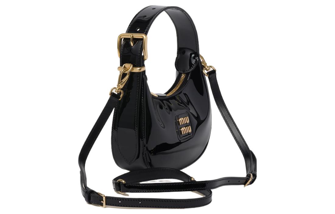 MIU MIU Patent Leather Crescent Bag, Hobo Bag, Shoulder Bag, Crossbody Handbag Women's Black