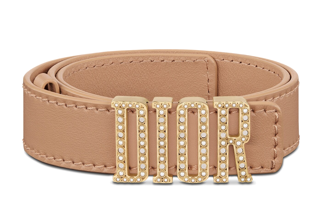 DIOR Cow Leather Leather Belts Women's Bronze Width: 3cm