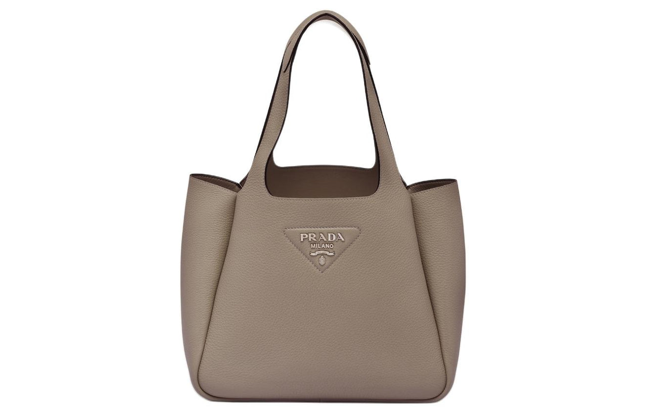 PRADA Leather Basket Bag Handbag Medium Size Women's Clay