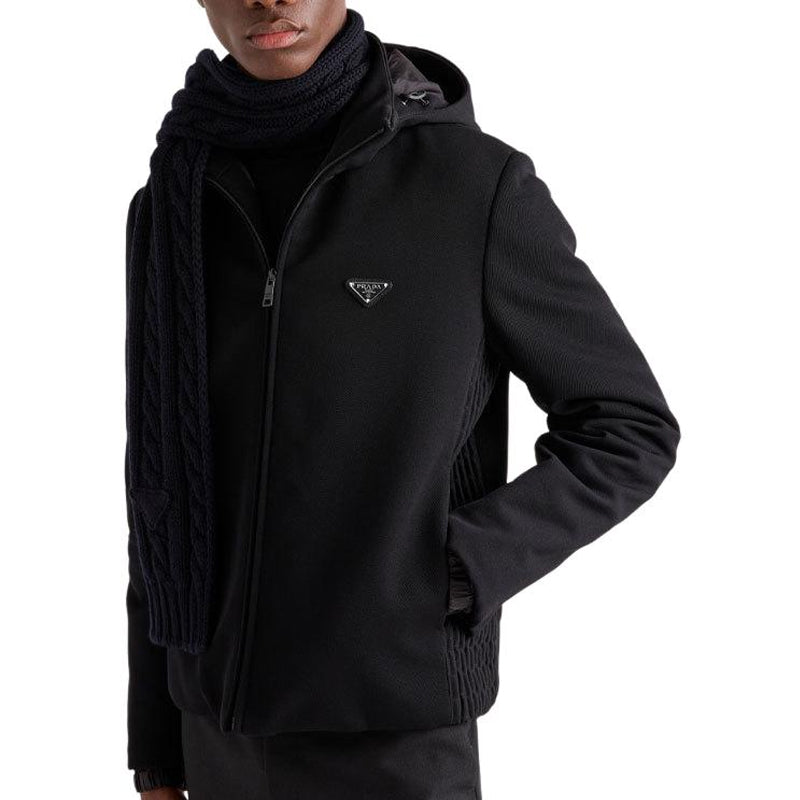 PRADA Logo Plaque Zip Up Hooded Jacket
