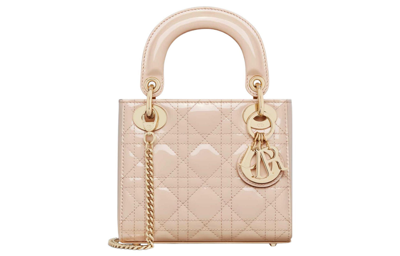 DIOR Lady Dior Patent Leather, Cow Leather Mini Lady Dior Bag Shoulder Bag, Crossbody Bag, Handbag Mini Women's Beige