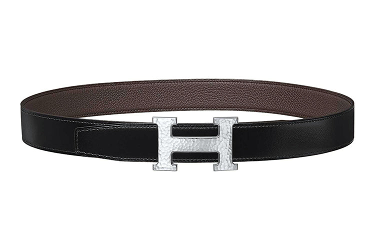 HERMES Calfskin Leather Belts Men's Black Width: 3.2CM