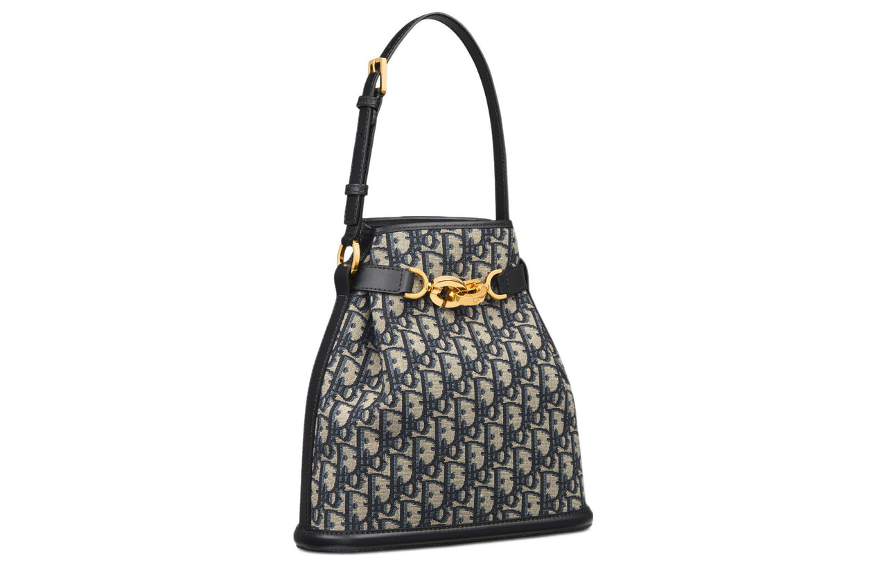 DIOR C'est Dior Oblique Print Cow Leather Patchwork Bucket Bag Portable Crossbody Bag Shoulder Bag Women's Blue