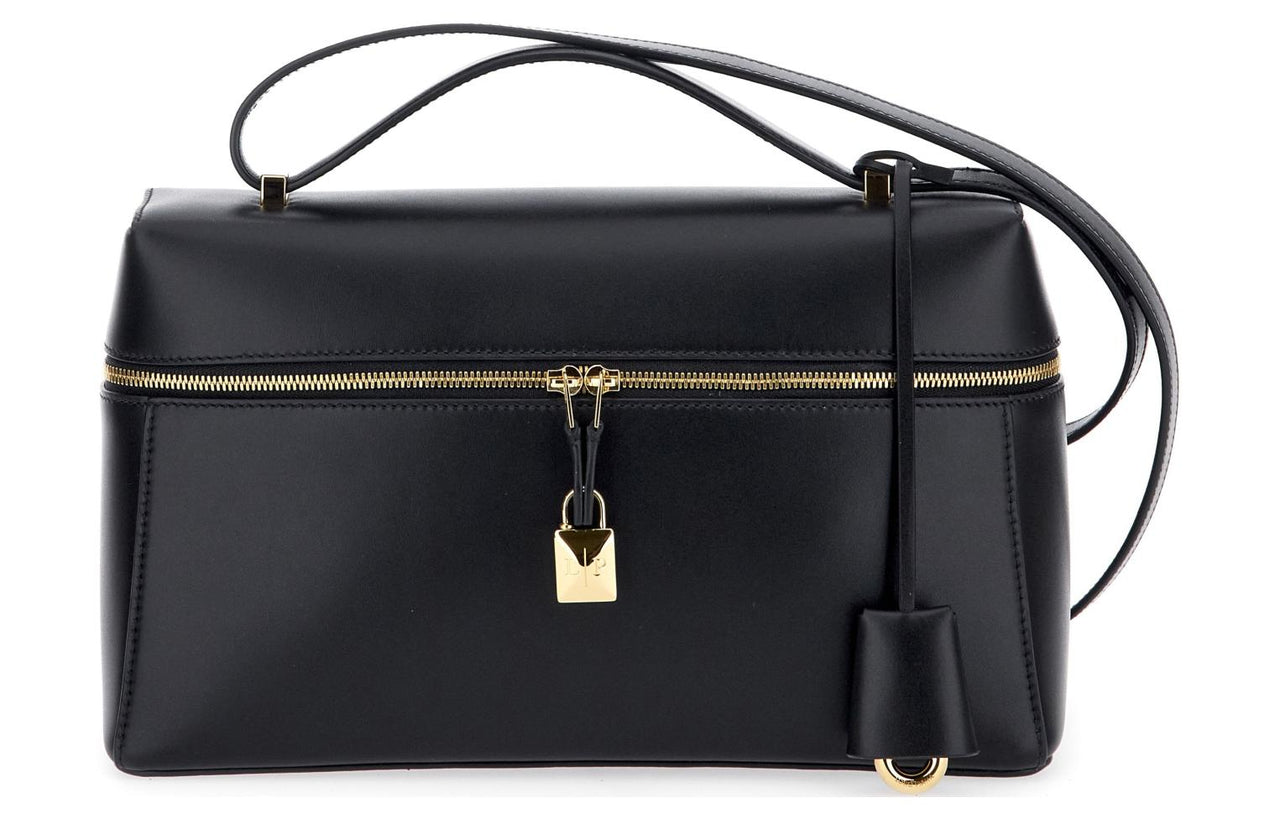 Loro Piana Extra Bag Cow Leather Makeup Box Bag Handbags Crossbody Bags Women's Black