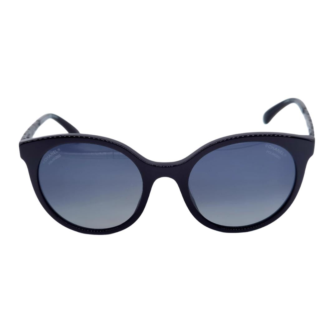 CHANEL Plate Frame Metal Round Sunglasses Unisex Black