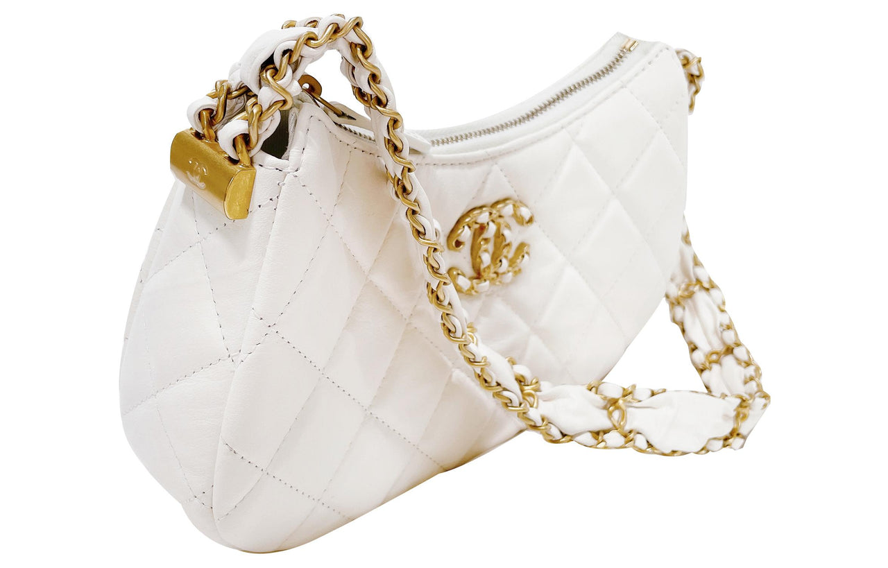 CHANEL Cow Leather Shoulder Bag Hobo Bag Handbag Shoulder Bag Women's White