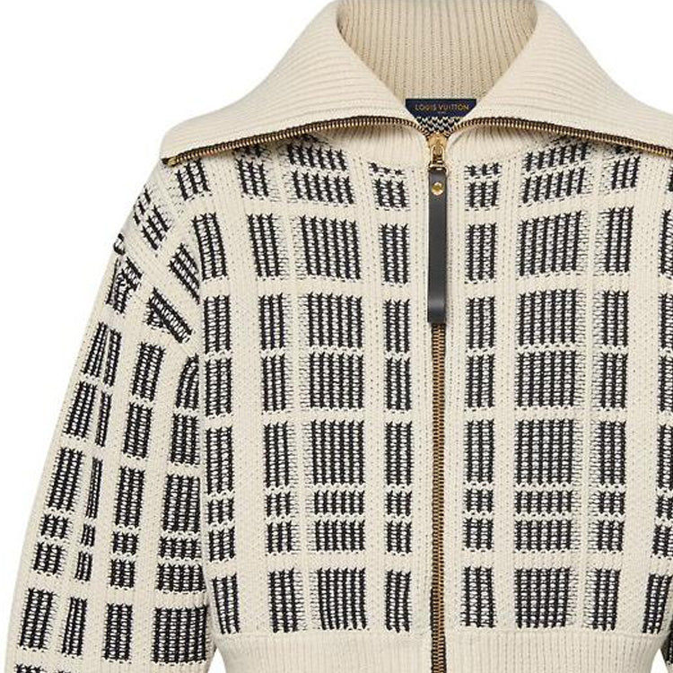 LOUIS VUITTON Graphic Tweed Knit Zip-Up Jacket