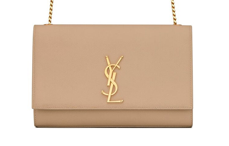 SAINT LAURENT Grain Embossed Leather, Chain Portable Crossbody Bag, Shoulder Bag Women's Dark Beige
