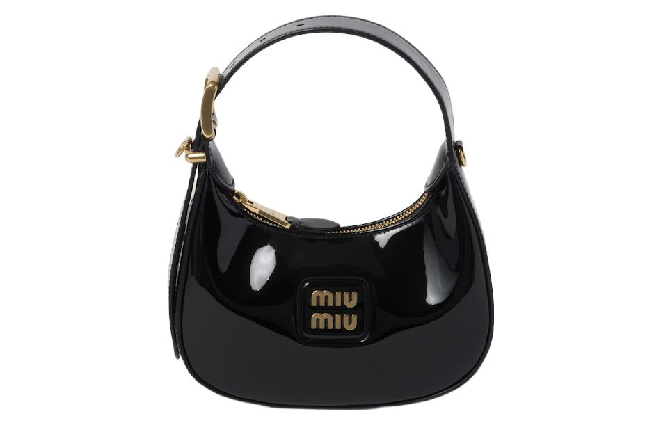 MIU MIU Patent Leather Crescent Bag, Hobo Bag, Shoulder Bag, Crossbody Handbag Women's Black