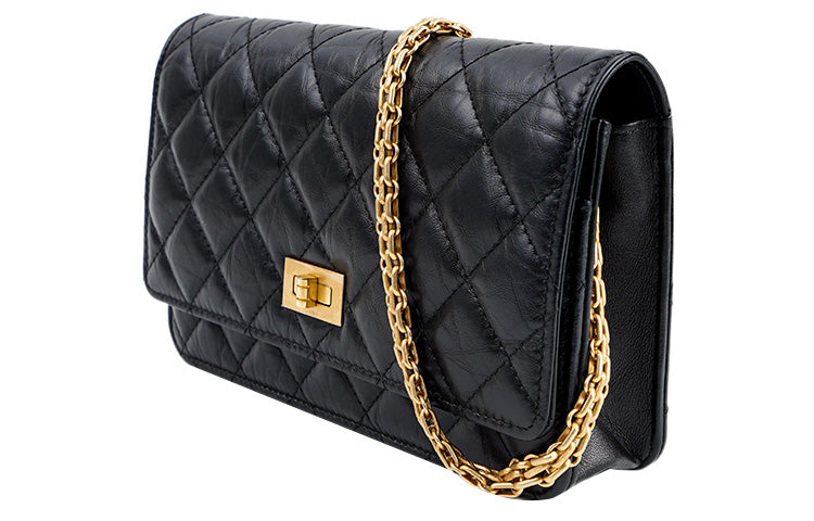 CHANEL 2.55WOC Leather Shoulder Bag Women's Black
