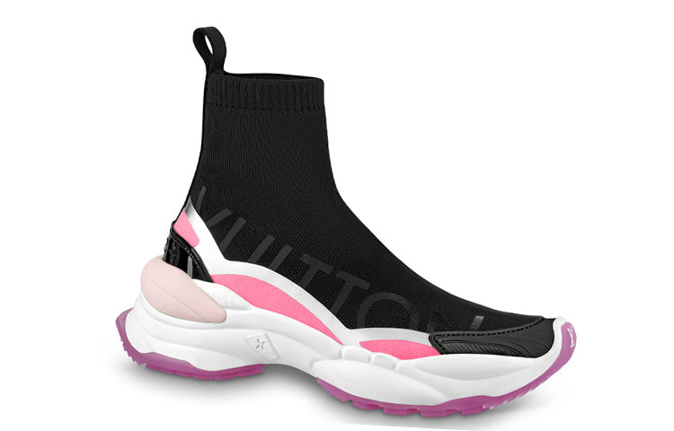 LOUIS VUITTON Run 55 Cushioning, Wear Resistant High Top Casual Shoes Women's Black Pink