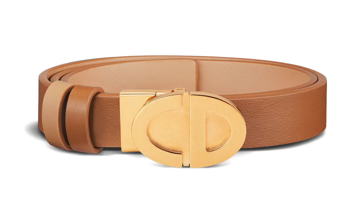DIOR Double Sided Emblem Letter Decoration, Smooth Buckle Leather Belts Women's Brown Width 2.2CM
