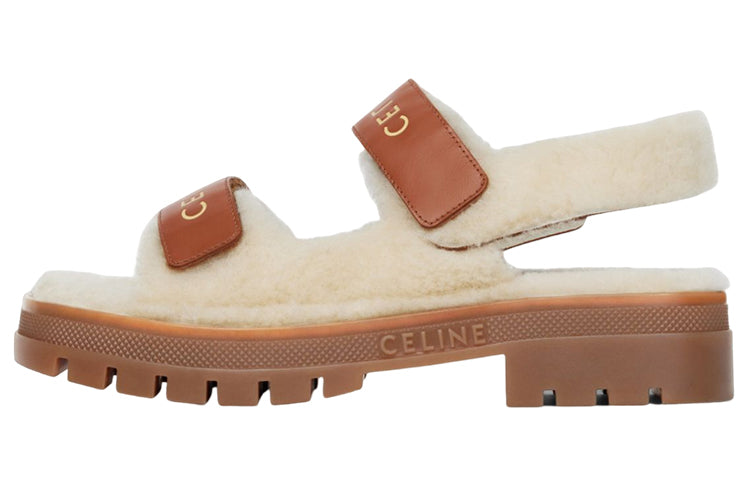 CELINE Beach Sandals Women's White Brown