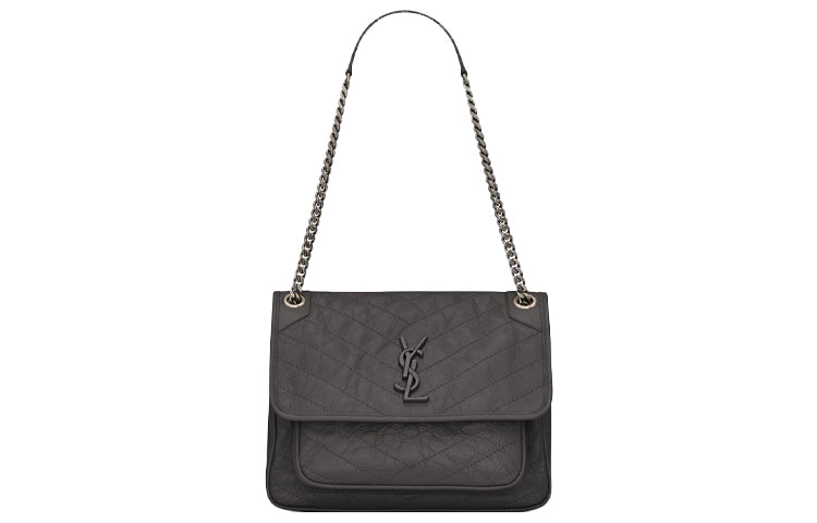 SAINT LAURENT Cow Leather Hobo Bag, Crossbody Bag, Shoulder Bag Medium Size Women's Gray White