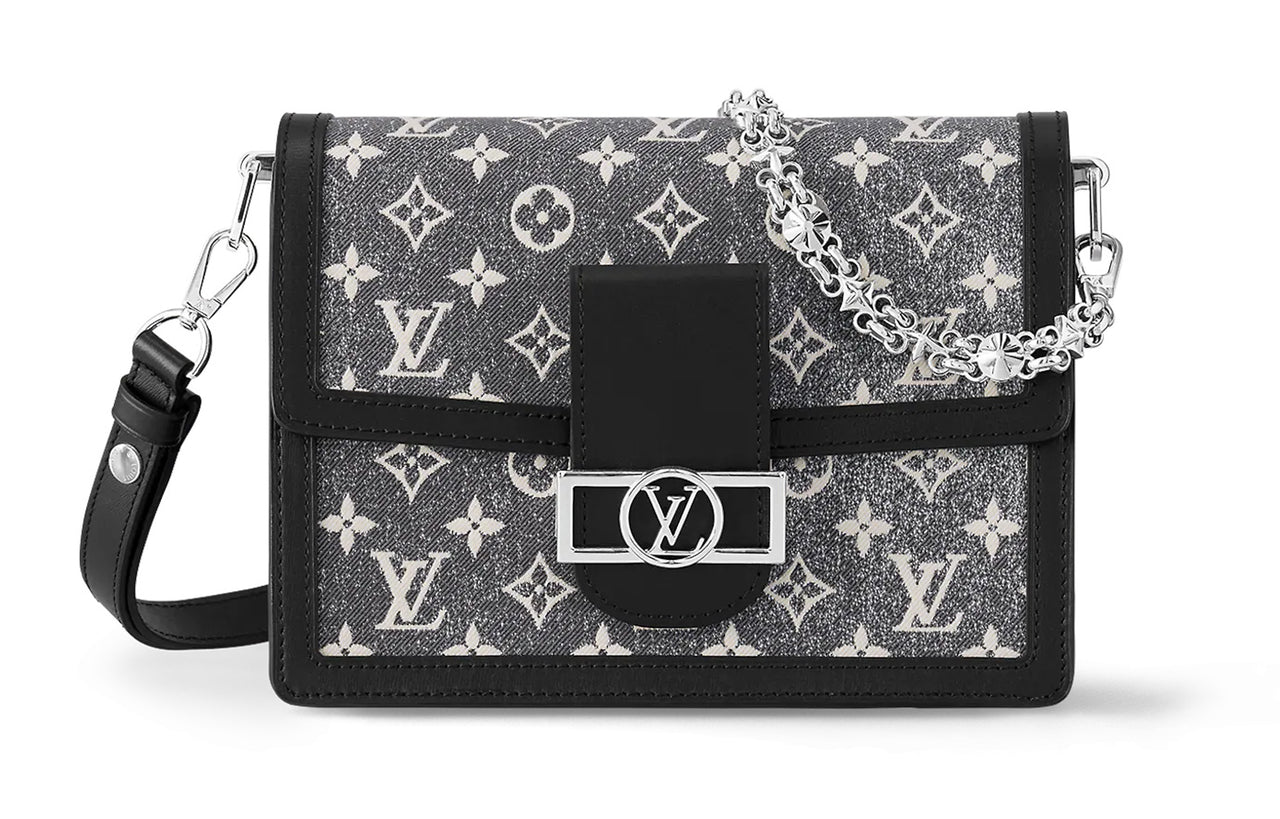 LOUIS VUITTON Dauphine Fabric With Cow Leather Patchwork Trim Daphne Handbag Shoulder Bag Women's Gray