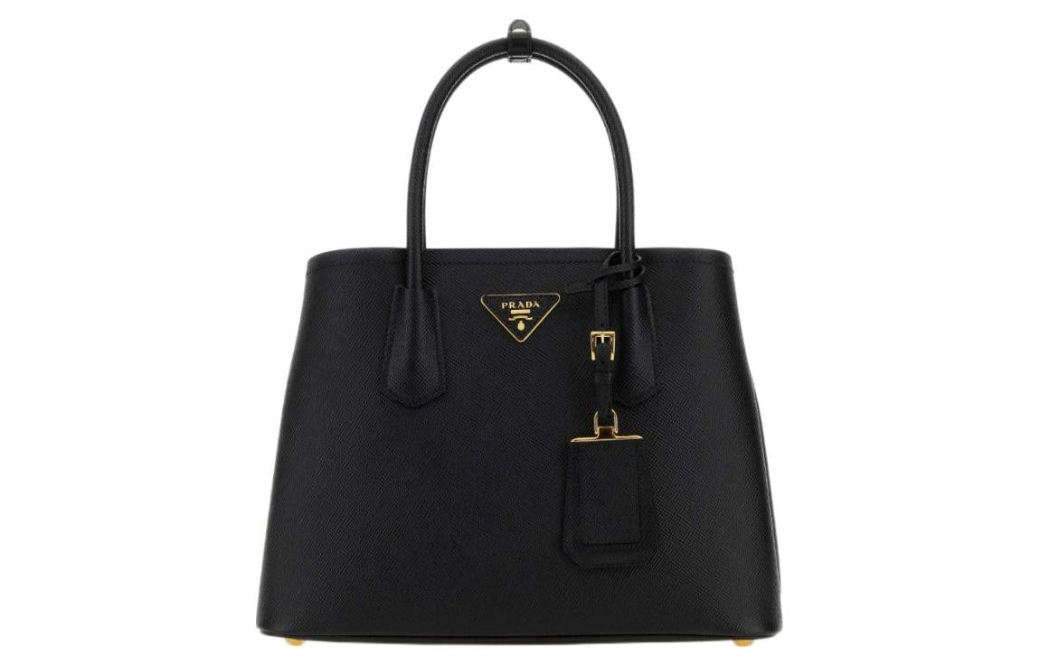 PRADA Double Leather Shoulder Bag Crossbody Bag Handbag Small Size Women's Black