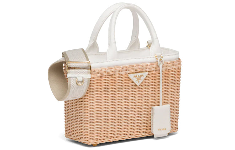 PRADA Wicker Shoulder Bag, Crossbody Bag, Handbag Women's Light Umber/White