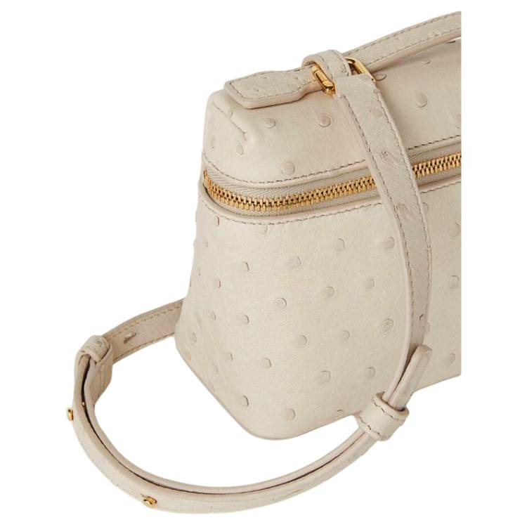 Loro Piana Ostrich Leather Crossbody One Shoulder Handbags Women's Ecru