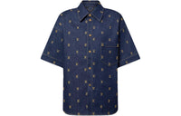 LOUIS VUITTON Embroidered Signature Short-Sleeved Denim Shirt