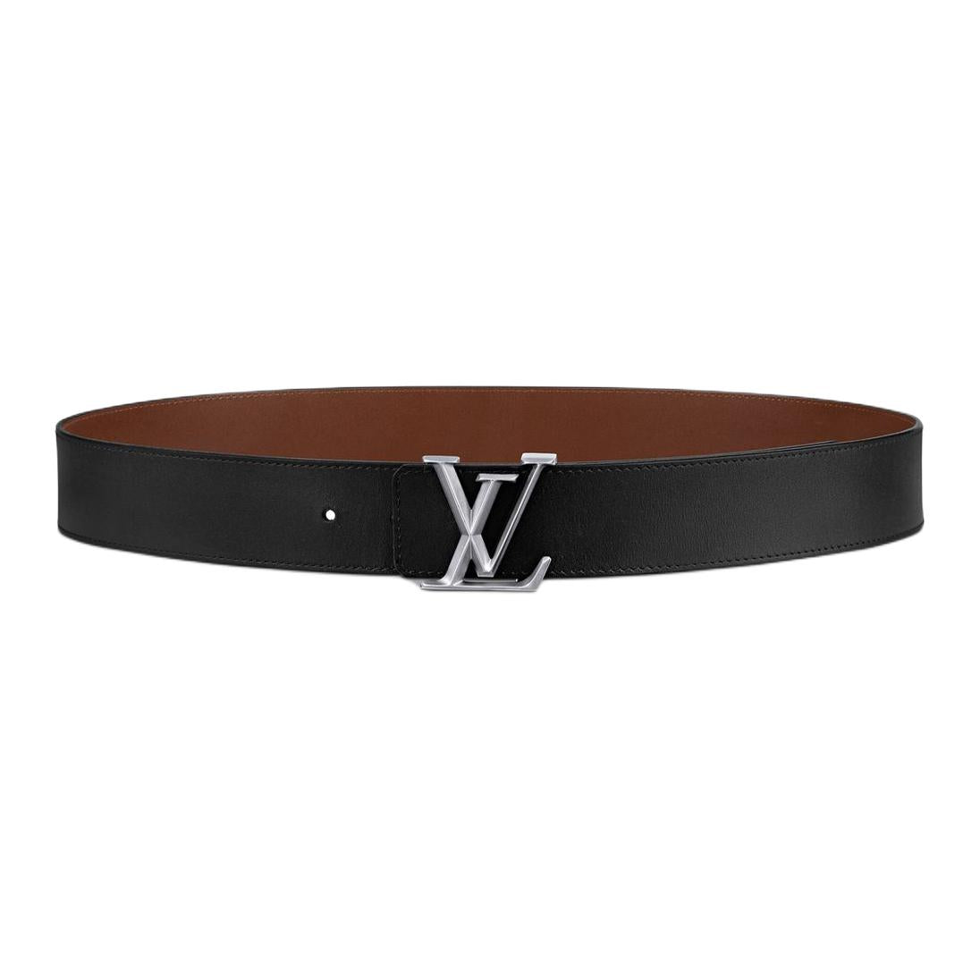 LOUIS VUITTON Calfskin, Brass Leather Belts Men's Black Width 4CM