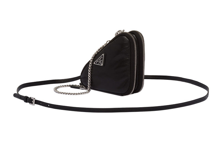 PRADA Leather One Shoulder Crossbody Clutch Mini Women's Black