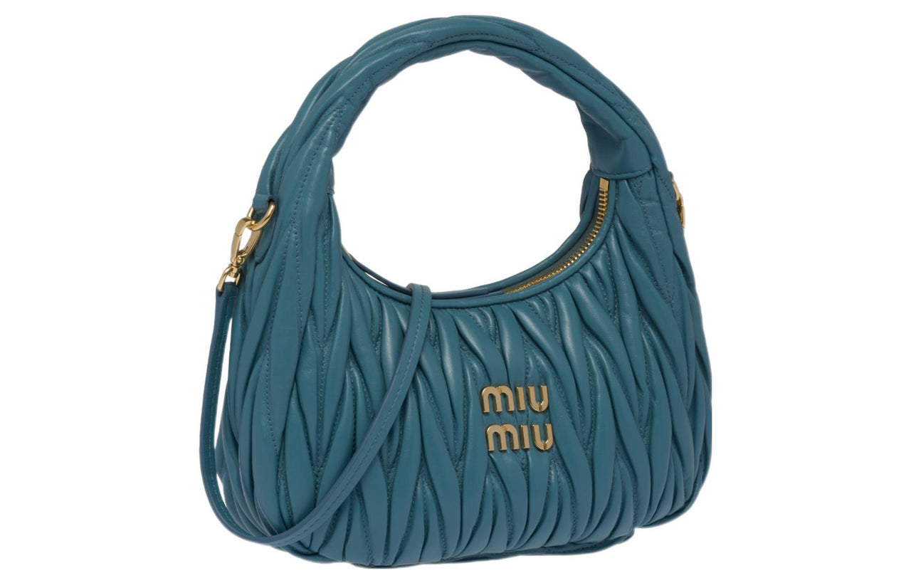 MIU MIU Wander Series Soft Sheep Leather Portable Crossbody Bag Shoulder Bag Women's Sea Blue