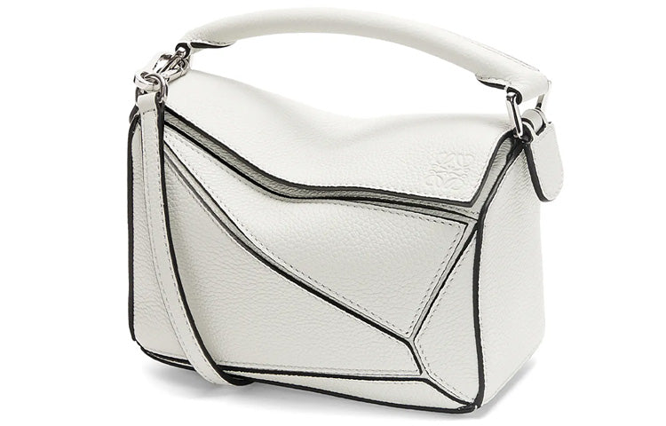 LOEWE Puzzle Soft Grain Cow Leather Shoulder Bag, Crossbody Bag, Handbag Mini Women's White
