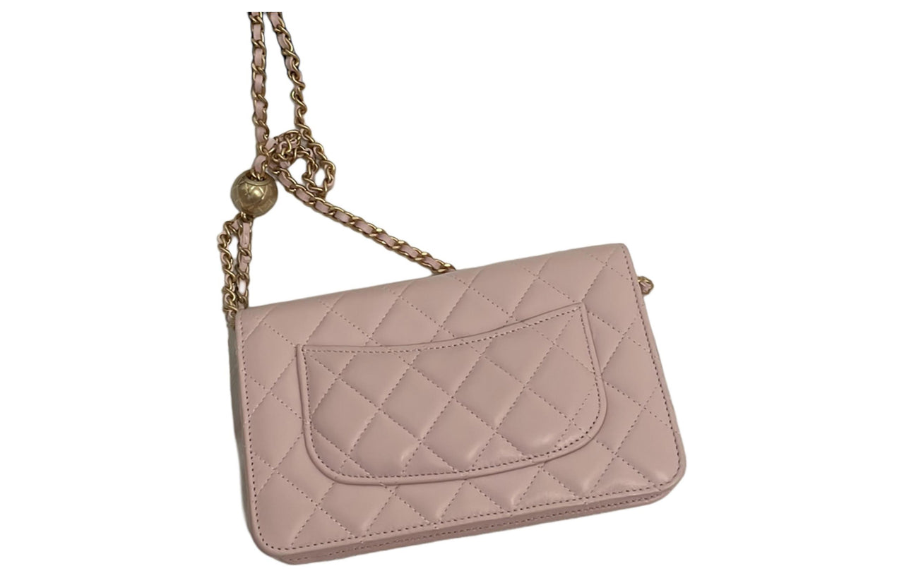 CHANEL WOC Sheepskin Wallets Shoulder Bag Crossbody Bag Women's Light Pink Red