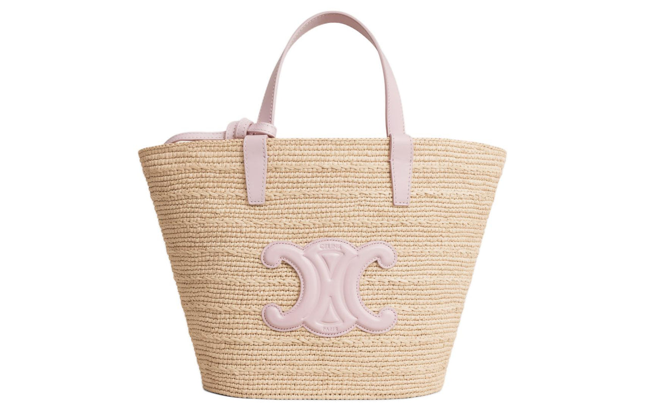CELINE Plant Material With Cow Leather Binding Shoulder Bag, Crossbody Bag, Handbag Women's Light Pink & Natural