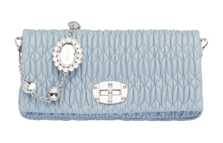 MIU MIU CRYSTAL Sheepskin Handbag Small Size Women's Sky Blue