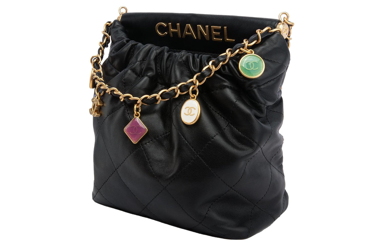CHANEL 22Bag Lambskin Bucket Bag Crossbody Bag Shoulder Bag Small Size Women's Black