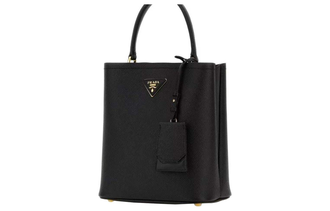 PRADA Panier Leather Shoulder Bag, Crossbody Bag, Handbag Medium Size Women's Black