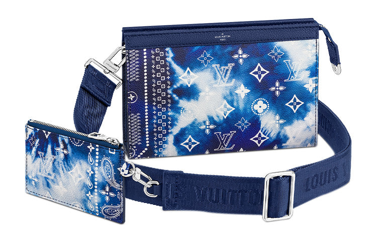 LOUIS VUITTON Cow Leather 2-in-1 Card Holder Shoulder Bag Crossbody Bag Men's Tie-Dye Blue