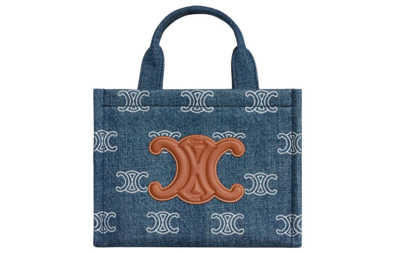 CELINE Cabas Denim With Leather Tote Bag, Shopping Bag, Handbag Trumpets Women's Marine Blue/Tan