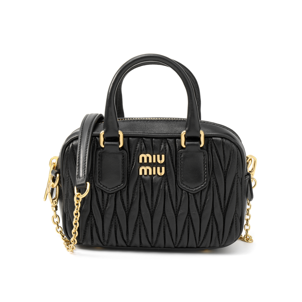 MIU MIU Arcadie Collection Matelassé Soft Sheep Leather Handbag, Shoulder Bag, Crossbody Bag Mini Women's Black