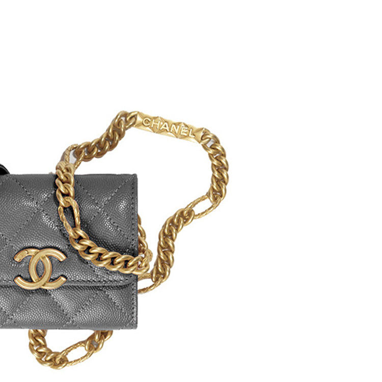 CHANEL Leather Coin Purse Small Size Women's Black
