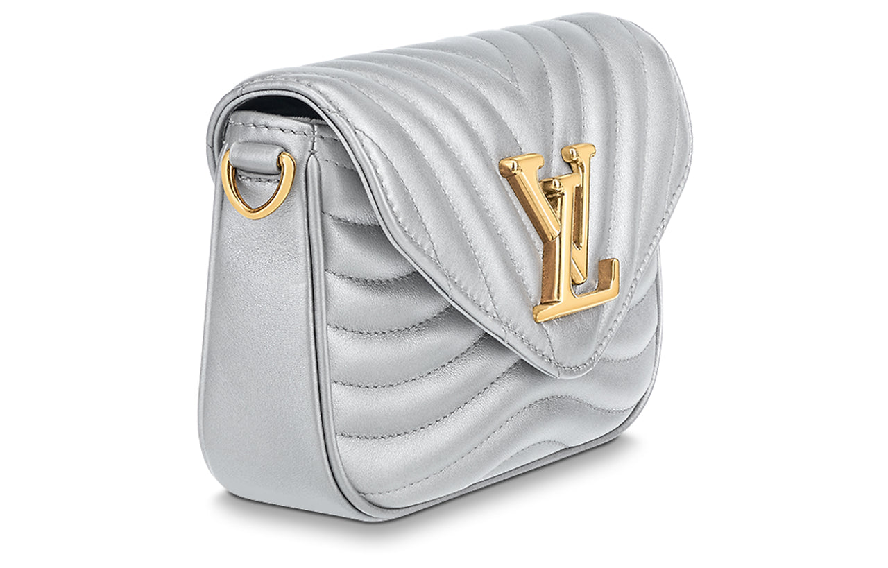 LOUIS VUITTON New Wave Cow Leather Shoulder Bag Crossbody Bag Women's Silver