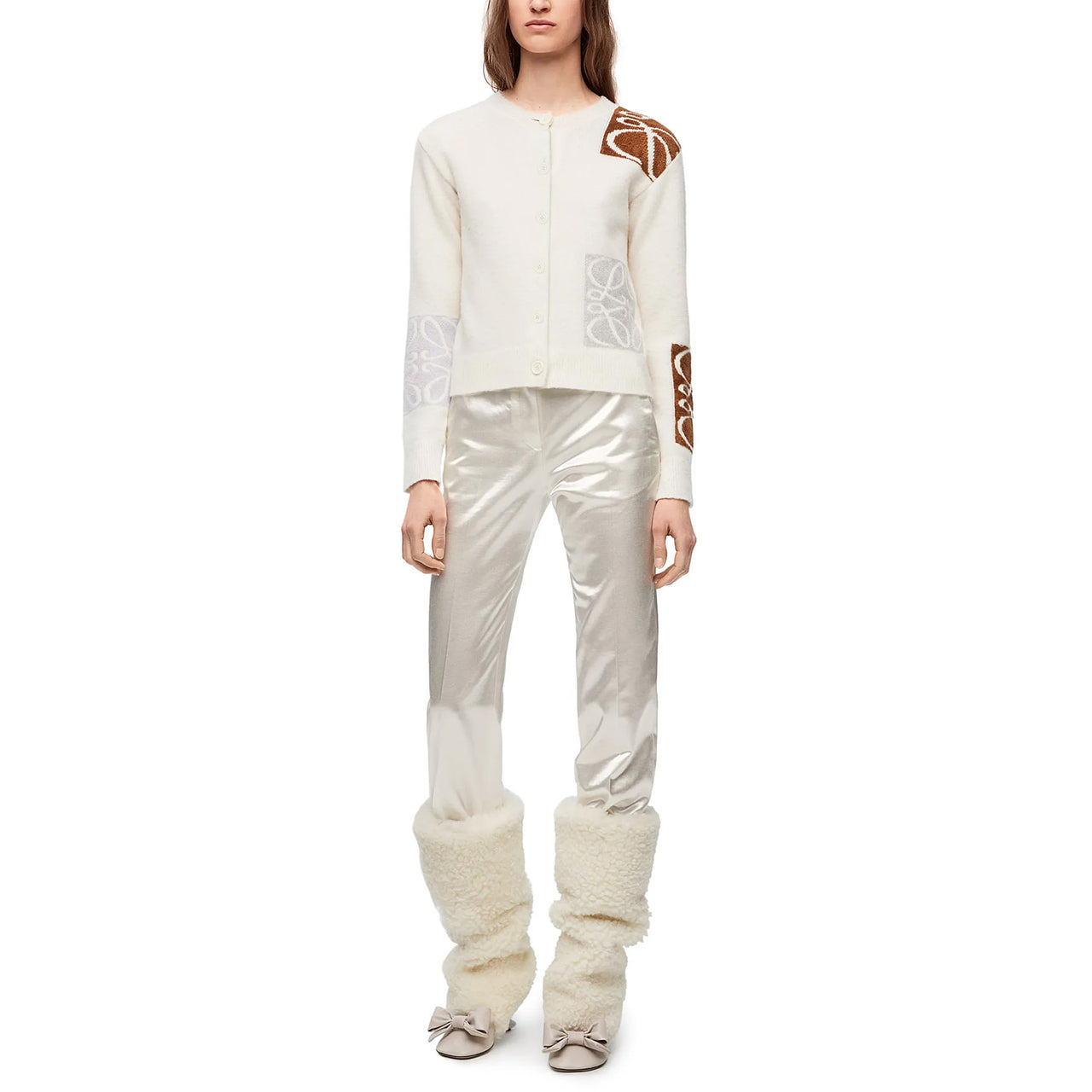 LOEWE Anagram Intarsia Cardigan 'Soft White/Multicolor'