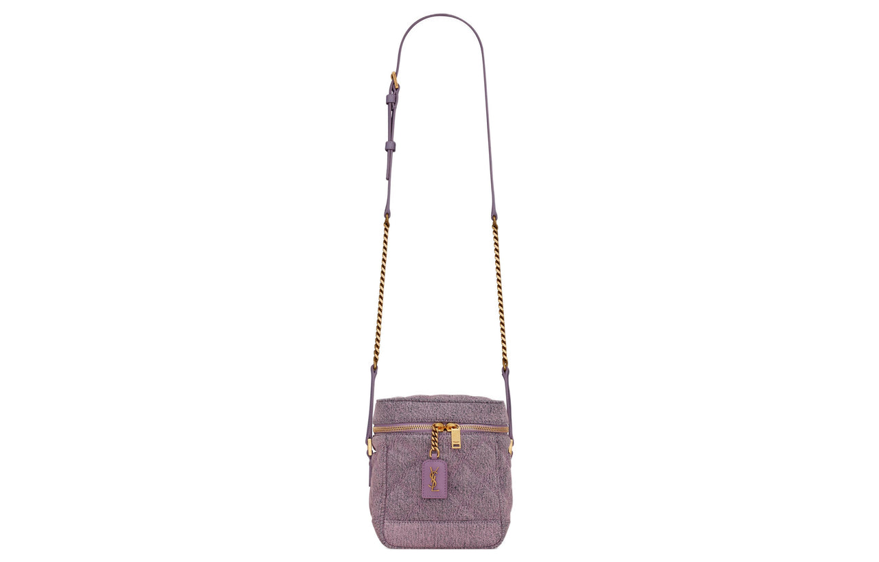 SAINT LAURENT YSL Leather Cotton Box Bag, Shoulder Bag, Crossbody Bag Women's Purple